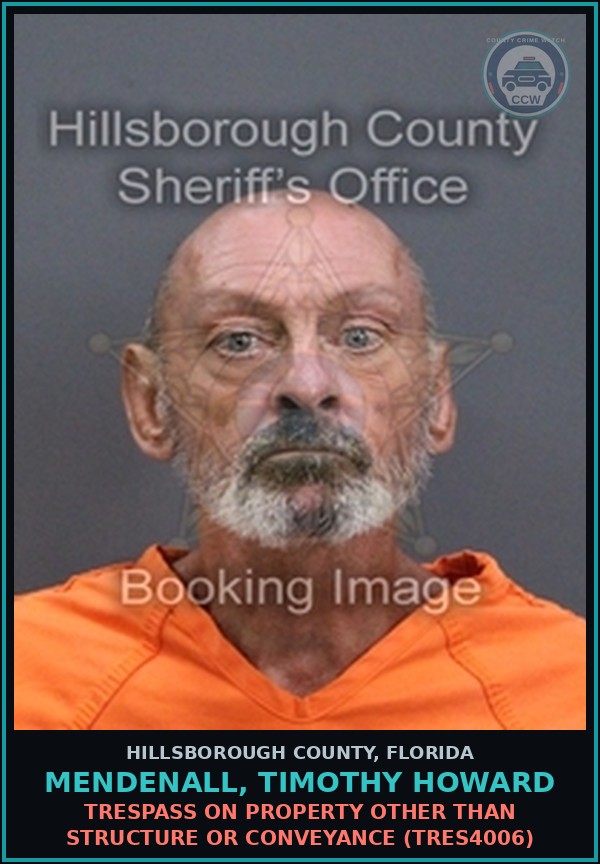 Booking mugshot of MENDENALL, TIMOTHY HOWARD in Hillsborough County
