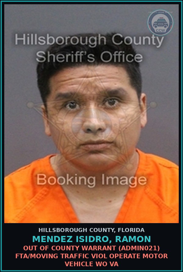 Booking mugshot of MENDEZ ISIDRO, RAMON in Hillsborough County