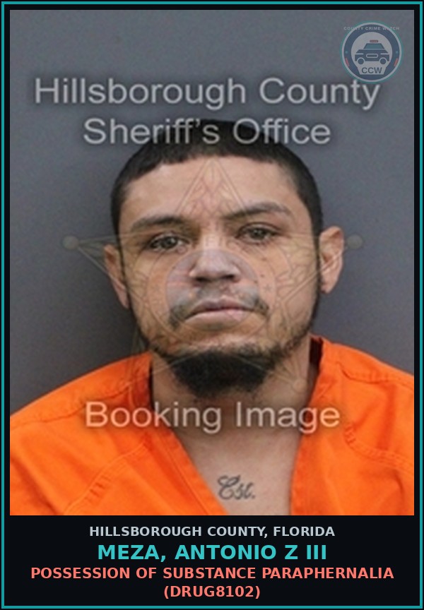 Booking mugshot of MEZA, ANTONIO Z III in Hillsborough County