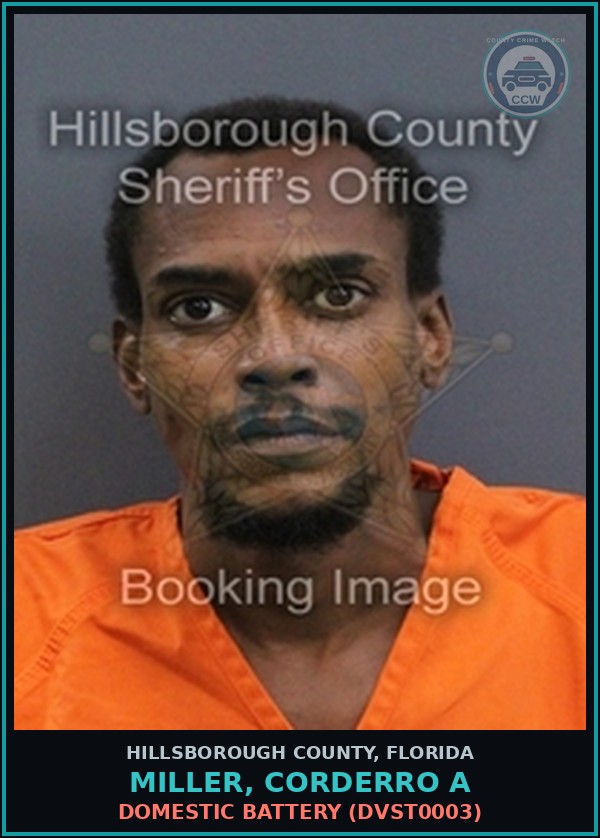 Booking mugshot of MILLER, CORDERRO A in Hillsborough County