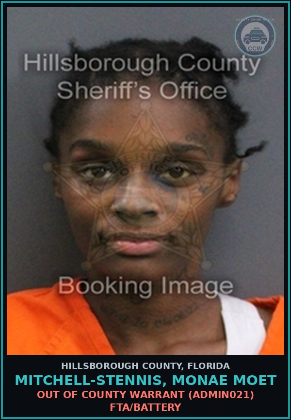 Booking mugshot of MITCHELL-STENNIS, MONAE MOET in Hillsborough County