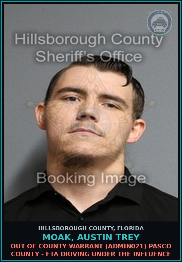 Booking mugshot of MOAK, AUSTIN TREY in Hillsborough County
