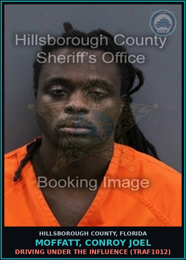 Booking mugshot of MOFFATT, CONROY JOEL in Hillsborough County