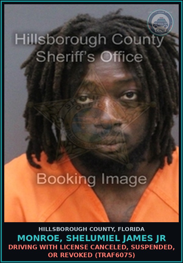 Booking mugshot of MONROE, SHELUMIEL JAMES JR in Hillsborough County