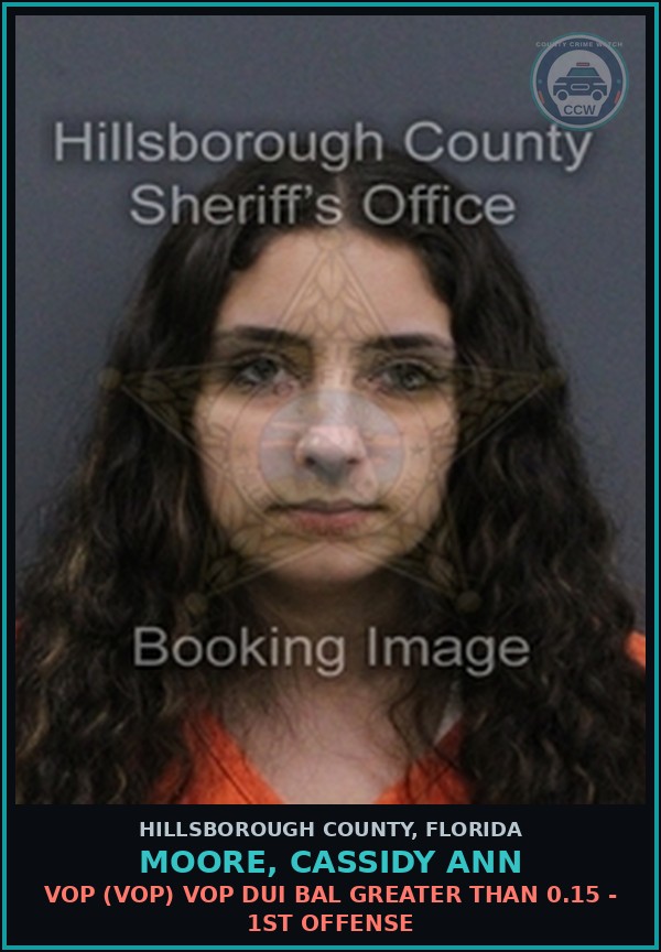 Booking mugshot of MOORE, CASSIDY ANN in Hillsborough County