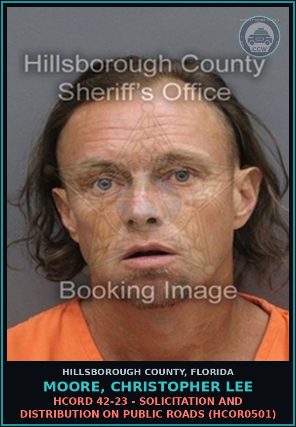Booking mugshot of MOORE, CHRISTOPHER LEE in Hillsborough County