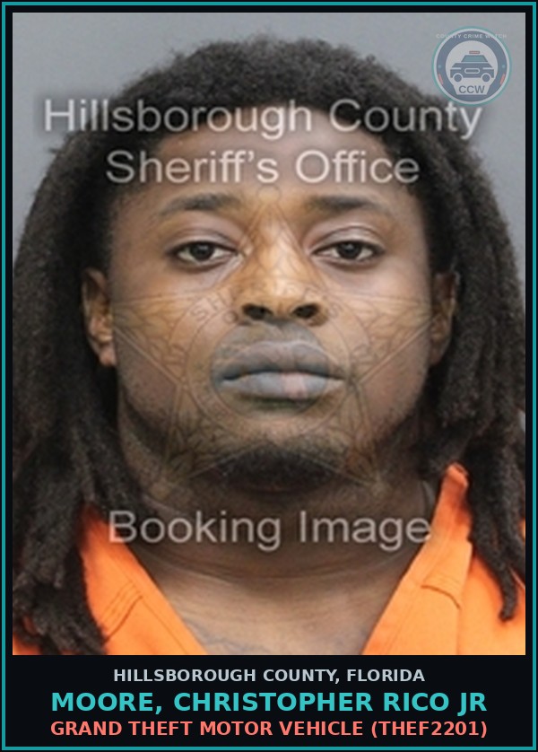 Booking mugshot of MOORE, CHRISTOPHER RICO JR in Hillsborough County