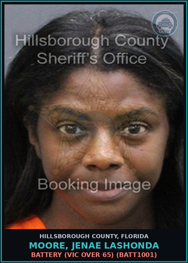 Booking mugshot of MOORE, JENAE LASHONDA in Hillsborough County