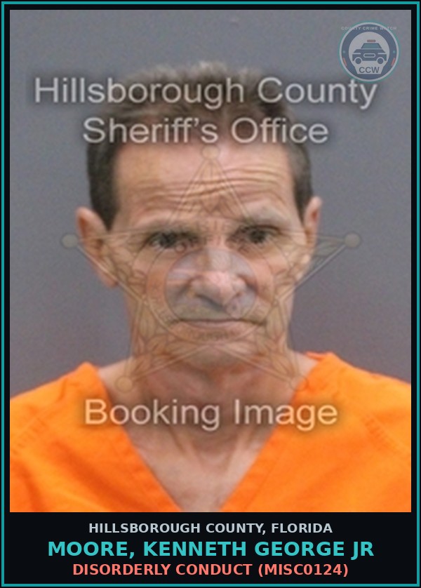 Booking mugshot of MOORE, KENNETH GEORGE JR in Hillsborough County
