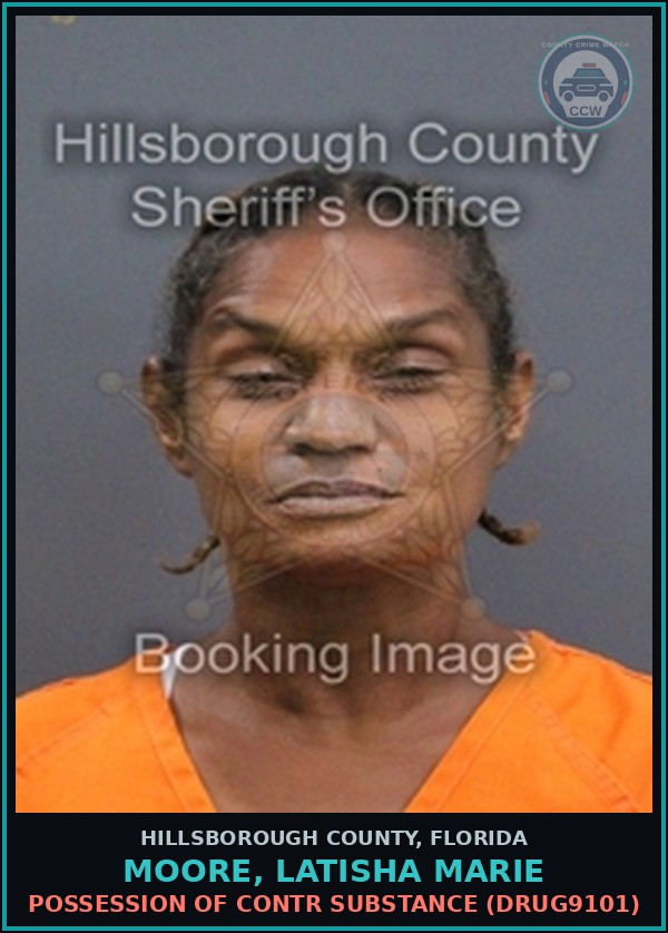 Booking mugshot of MOORE, LATISHA MARIE in Hillsborough County