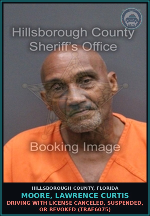 Booking mugshot of MOORE, LAWRENCE CURTIS in Hillsborough County