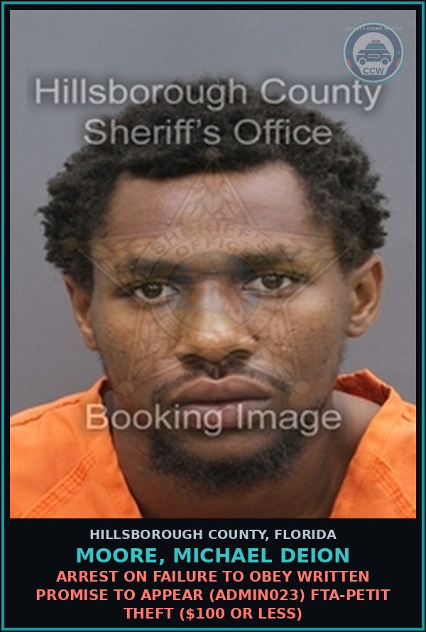 Booking mugshot of MOORE, MICHAEL DEION in Hillsborough County