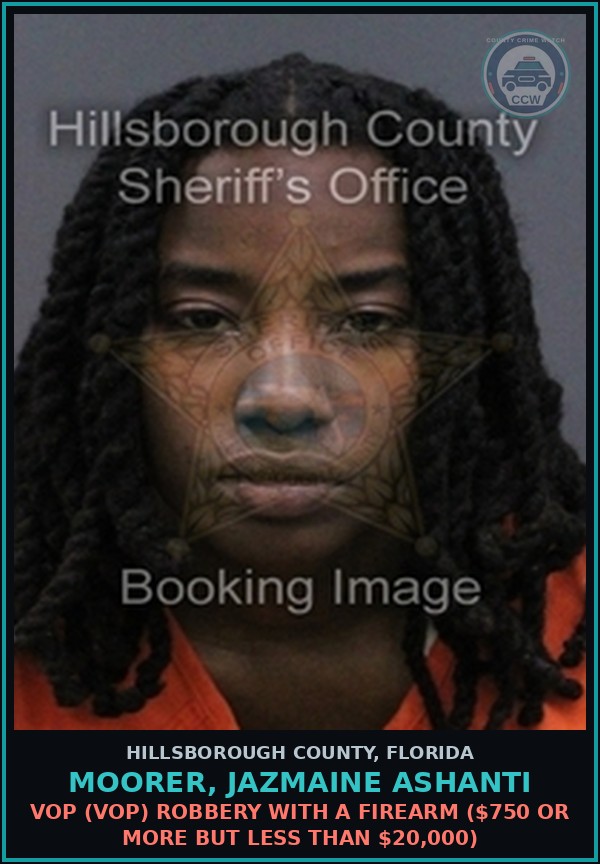 Booking mugshot of MOORER, JAZMAINE ASHANTI in Hillsborough County