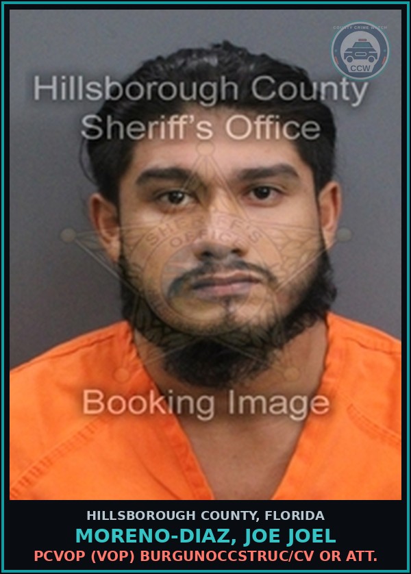 Booking mugshot of MORENO-DIAZ, JOE JOEL in Hillsborough County