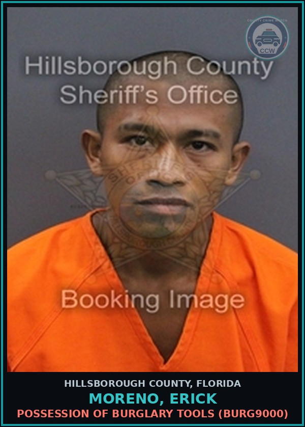 Booking mugshot of MORENO, ERICK in Hillsborough County