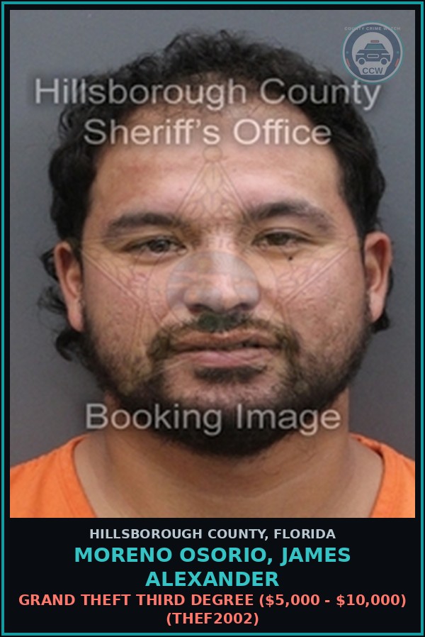 Booking mugshot of MORENO OSORIO, JAMES ALEXANDER in Hillsborough County
