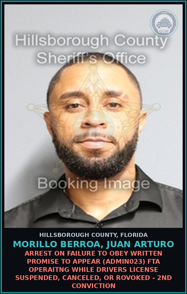 Booking mugshot of MORILLO BERROA, JUAN ARTURO in Hillsborough County