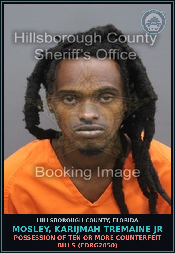 Booking mugshot of MOSLEY, KARIJMAH TREMAINE JR in Hillsborough County