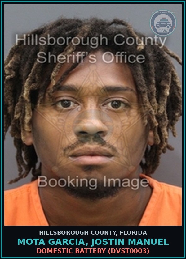 Booking mugshot of MOTA GARCIA, JOSTIN MANUEL in Hillsborough County