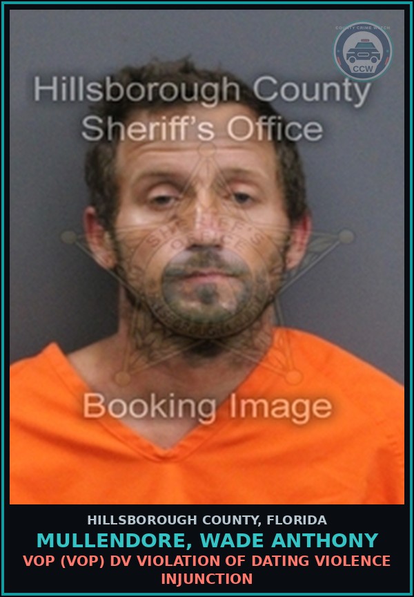 Booking mugshot of MULLENDORE, WADE ANTHONY in Hillsborough County