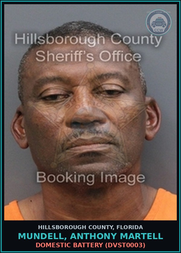 Booking mugshot of MUNDELL, ANTHONY MARTELL in Hillsborough County