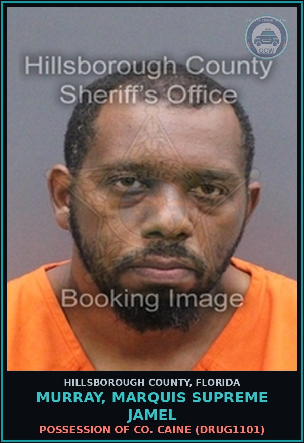 Booking mugshot of MURRAY, MARQUIS SUPREME JAMEL in Hillsborough County