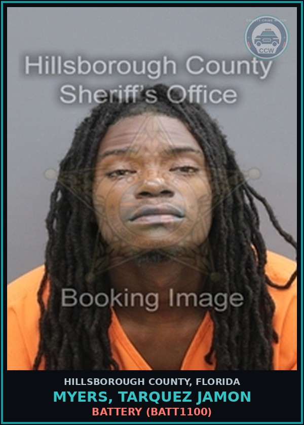 Booking mugshot of MYERS, TARQUEZ JAMON in Hillsborough County