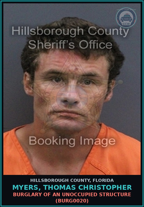 Booking mugshot of MYERS, THOMAS CHRISTOPHER in Hillsborough County
