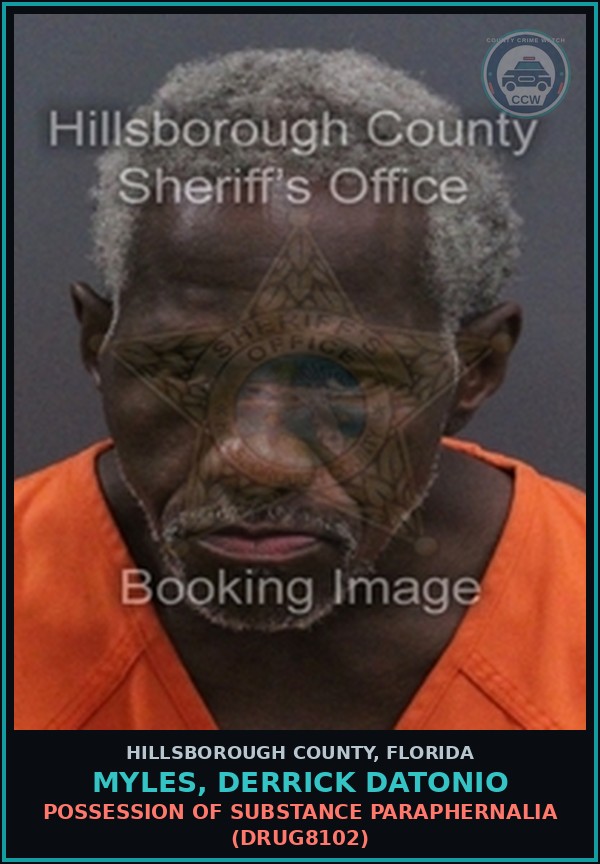 Booking mugshot of MYLES, DERRICK DATONIO in Hillsborough County