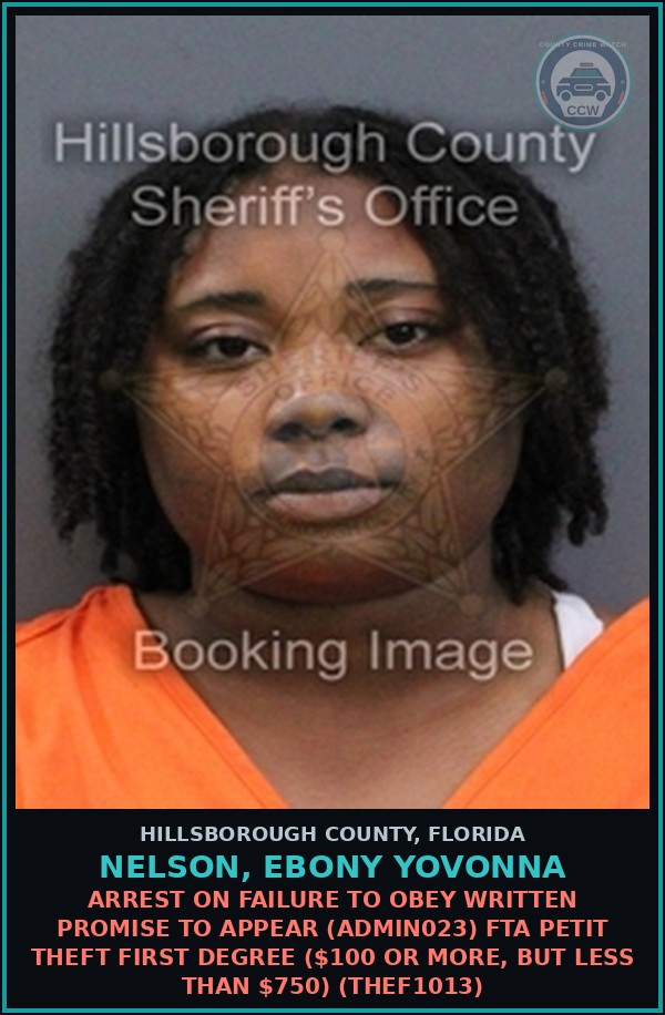Booking mugshot of NELSON, EBONY YOVONNA in Hillsborough County