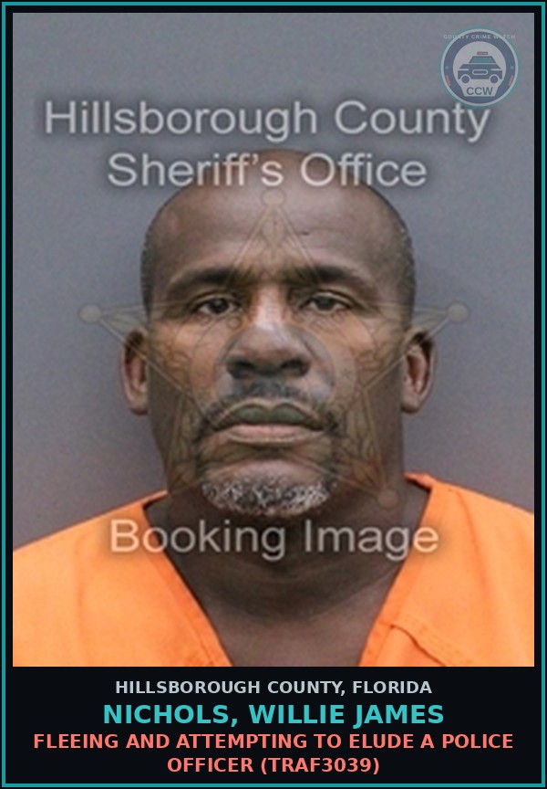 Booking mugshot of NICHOLS, WILLIE JAMES in Hillsborough County