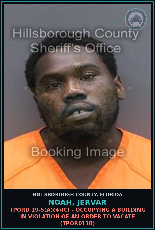 Booking mugshot of NOAH, JERVAR in Hillsborough County