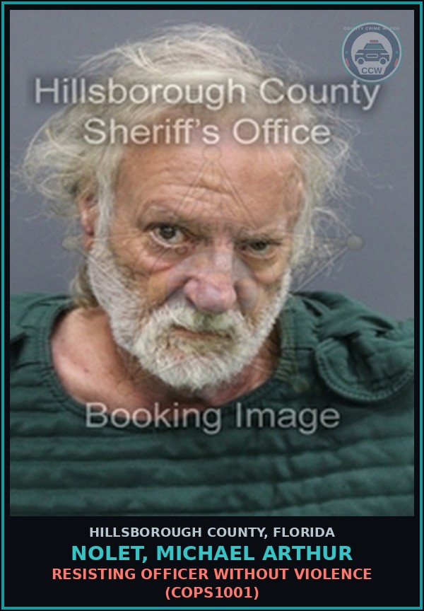 Booking mugshot of NOLET, MICHAEL ARTHUR in Hillsborough County
