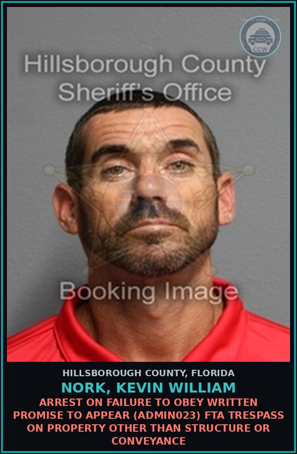 Booking mugshot of NORK, KEVIN WILLIAM in Hillsborough County