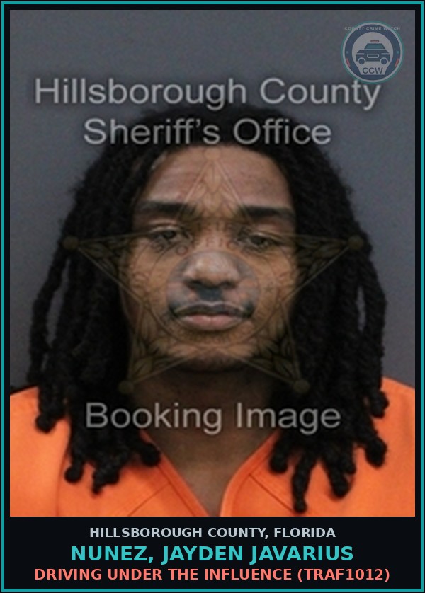 Booking mugshot of NUNEZ, JAYDEN JAVARIUS in Hillsborough County