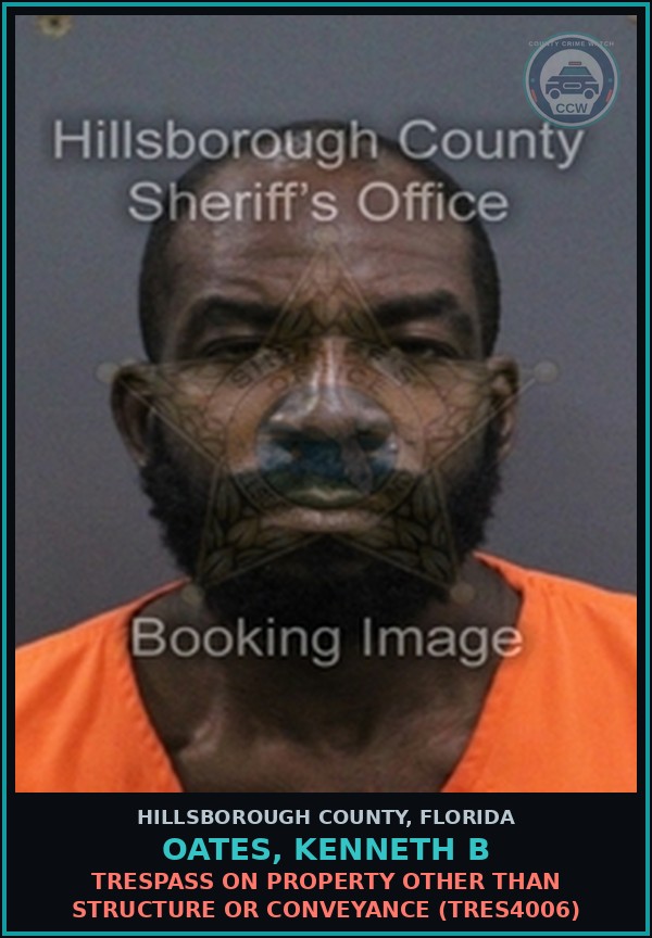 Booking mugshot of OATES, KENNETH B in Hillsborough County