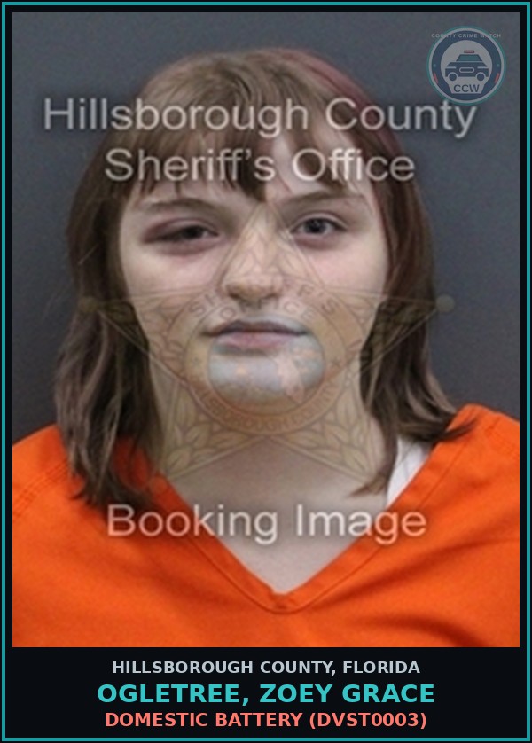 Booking mugshot of OGLETREE, ZOEY GRACE in Hillsborough County