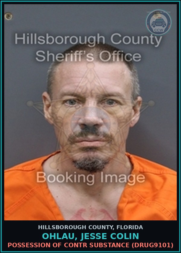 Booking mugshot of OHLAU, JESSE COLIN in Hillsborough County