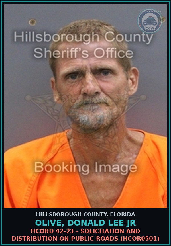 Booking mugshot of OLIVE, DONALD LEE JR in Hillsborough County