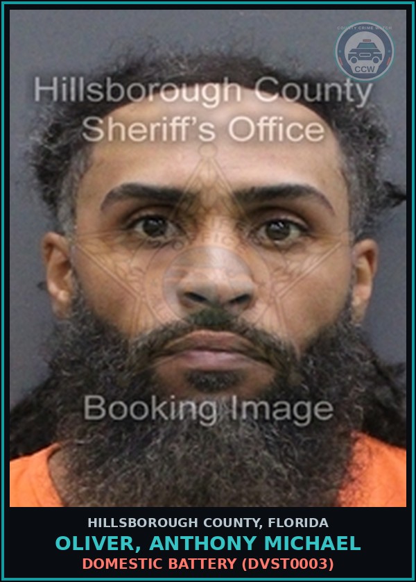 Booking mugshot of OLIVER, ANTHONY MICHAEL in Hillsborough County