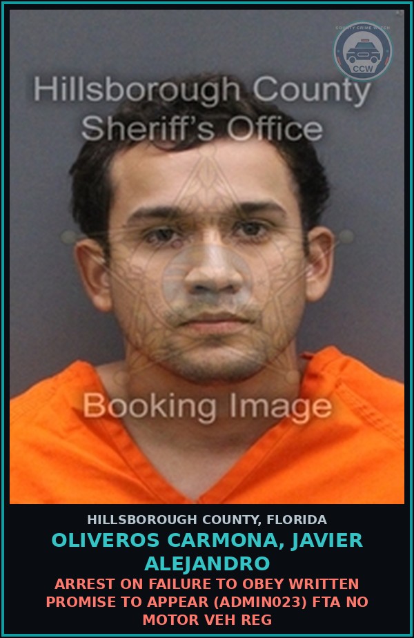 Booking mugshot of OLIVEROS CARMONA, JAVIER ALEJANDRO in Hillsborough County