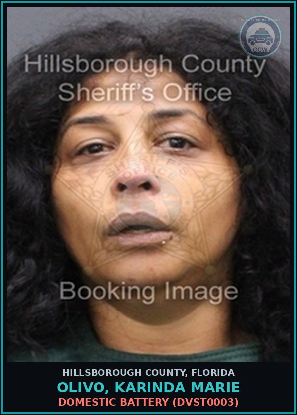 Booking mugshot of OLIVO, KARINDA MARIE in Hillsborough County