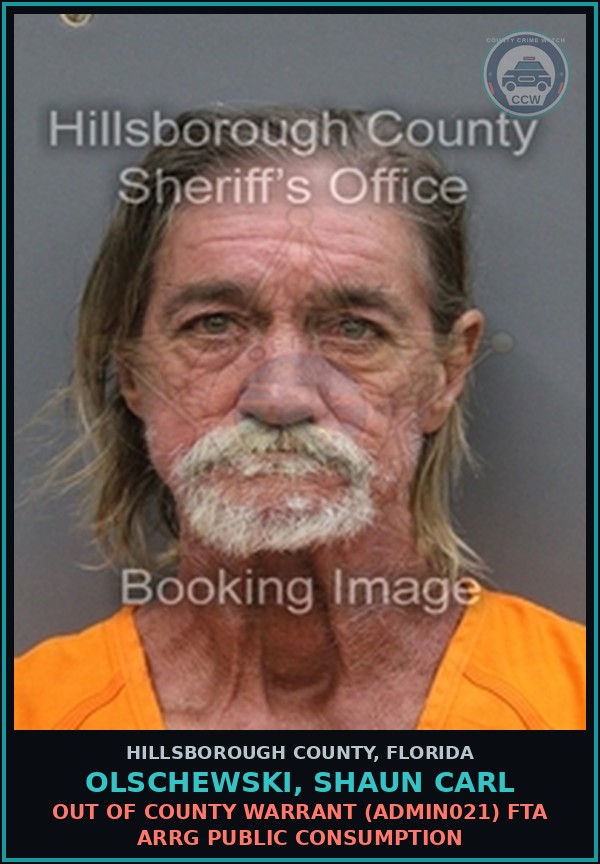 Booking mugshot of OLSCHEWSKI, SHAUN CARL in Hillsborough County