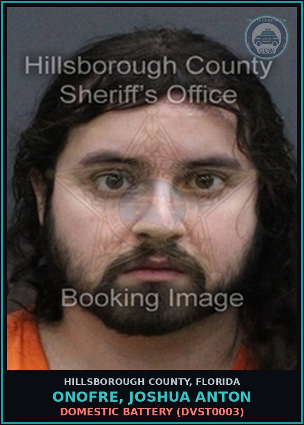 Booking mugshot of ONOFRE, JOSHUA ANTON in Hillsborough County