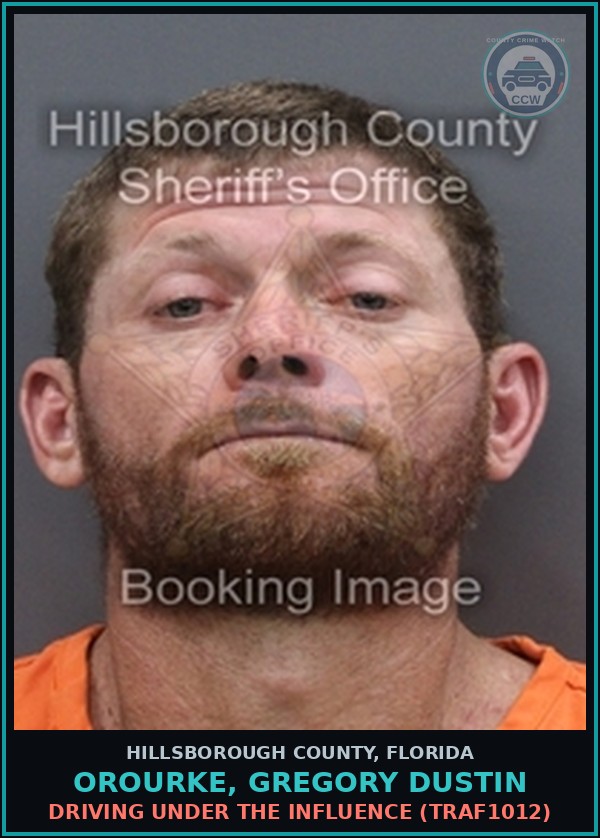 Booking mugshot of OROURKE, GREGORY DUSTIN in Hillsborough County