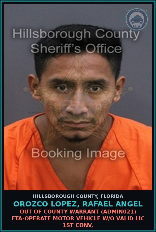 Booking mugshot of OROZCO LOPEZ, RAFAEL ANGEL in Hillsborough County