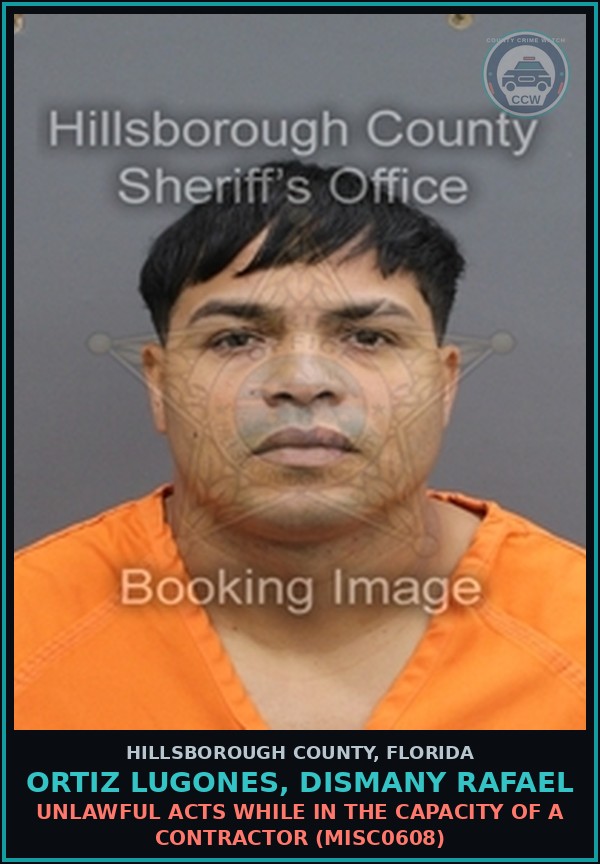 Booking mugshot of ORTIZ LUGONES, DISMANY RAFAEL in Hillsborough County