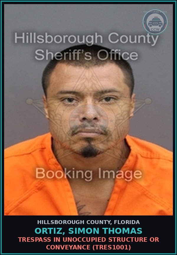 Booking mugshot of ORTIZ, SIMON THOMAS in Hillsborough County