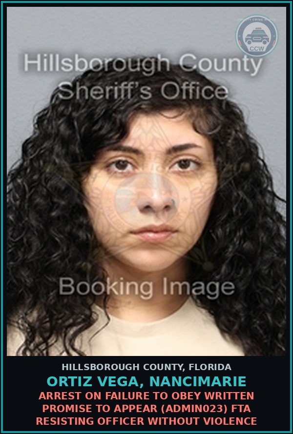 Booking mugshot of ORTIZ VEGA, NANCIMARIE in Hillsborough County