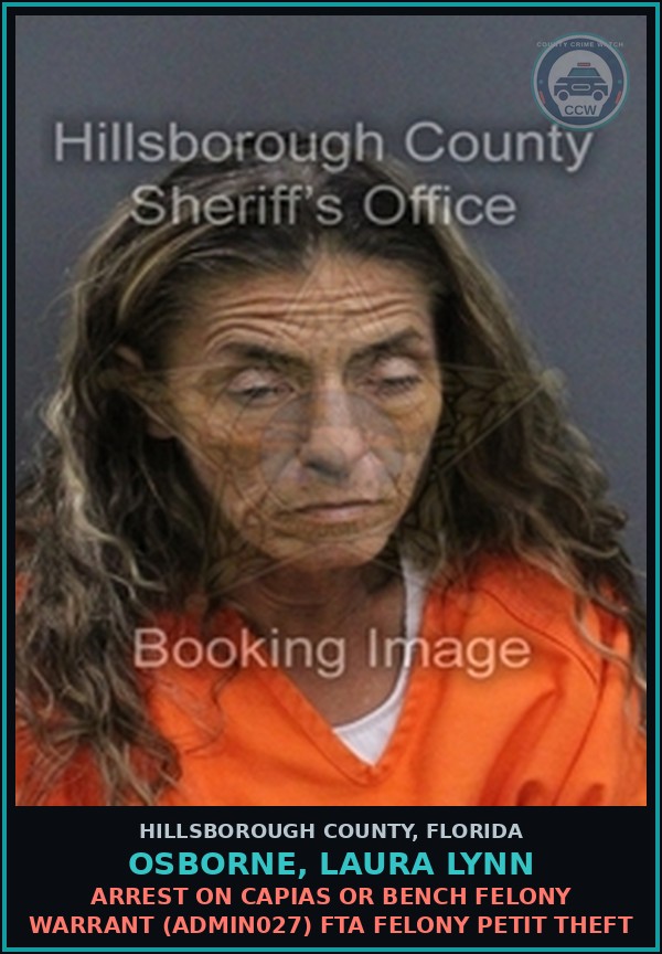 Booking mugshot of OSBORNE, LAURA LYNN in Hillsborough County